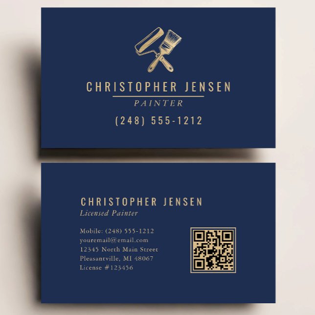 Painter QR Code Painting Business Navy Blue Gold Card (Creator Uploaded)