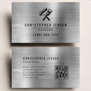 Painter QR Code Silver Black Metallic Painting Business Card