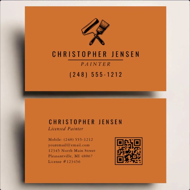 Painter QR Code Terracotta Black Painting Business Card (Creator Uploaded)
