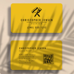 Painter QR Code Yellow Black Rounded Painting Business Card