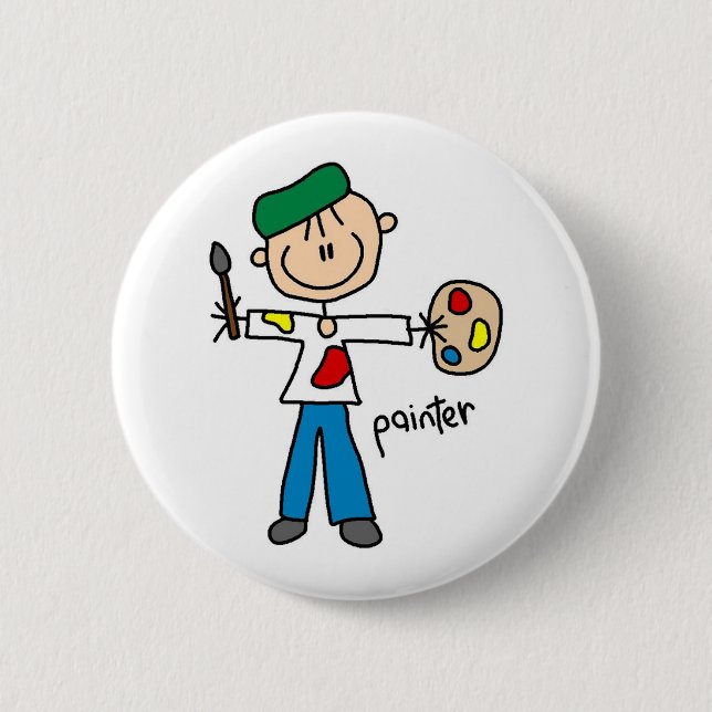 Painter Stick Figure Pinback Button (Front)