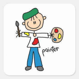 Painter Stick Figure Square Sticker