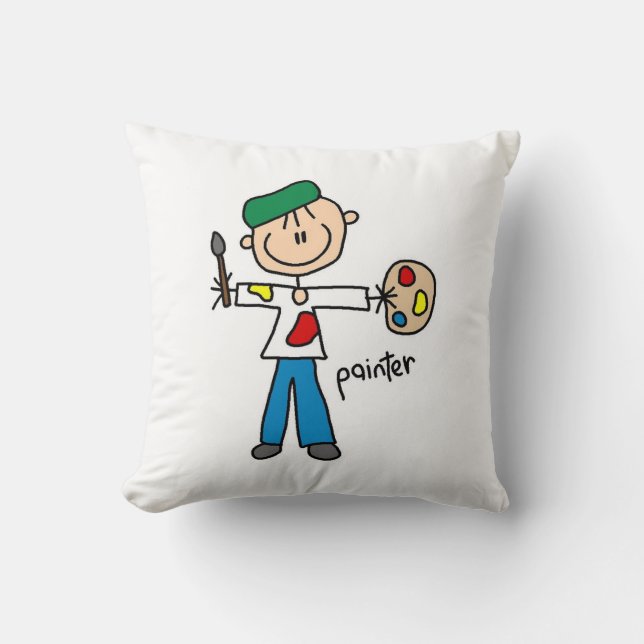 Painter Stick Figure Throw Pillow (Front)