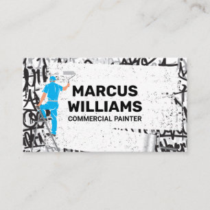 Painter with Rolling Brush Graffiti Brick Wall Business Card