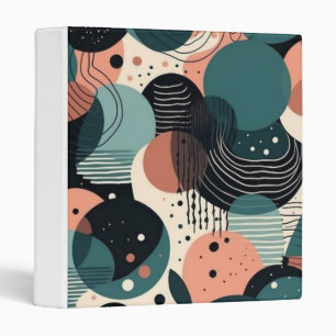 Painterly Abstract Navy Coral Teal Brush Art 3 Ring Binder