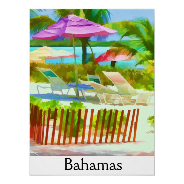 Painterly Bahamas Summer Vacation  Beach Scene Poster (Front)