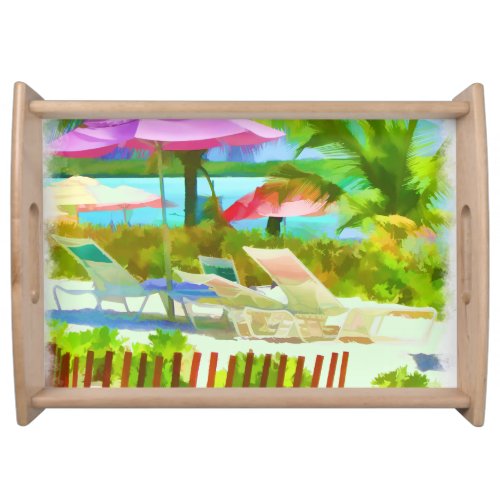 Painterly Bahamas Summer Vacation  Beach Scene Serving Tray