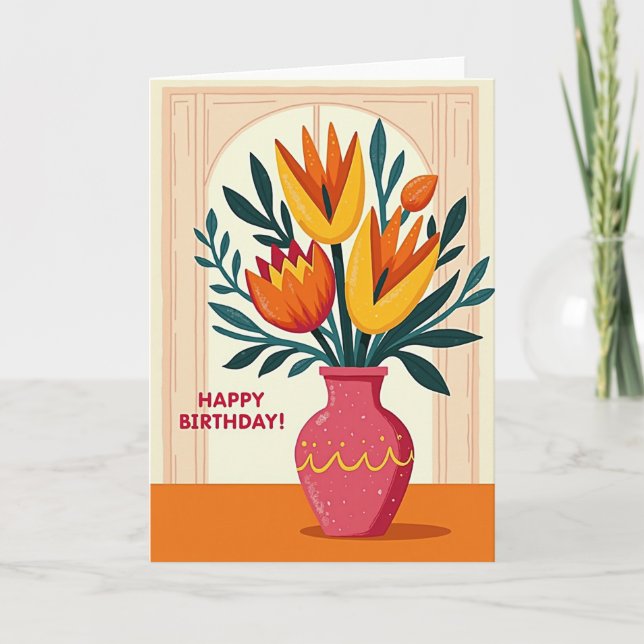 Painterly Blooms Birthday Card (Front)