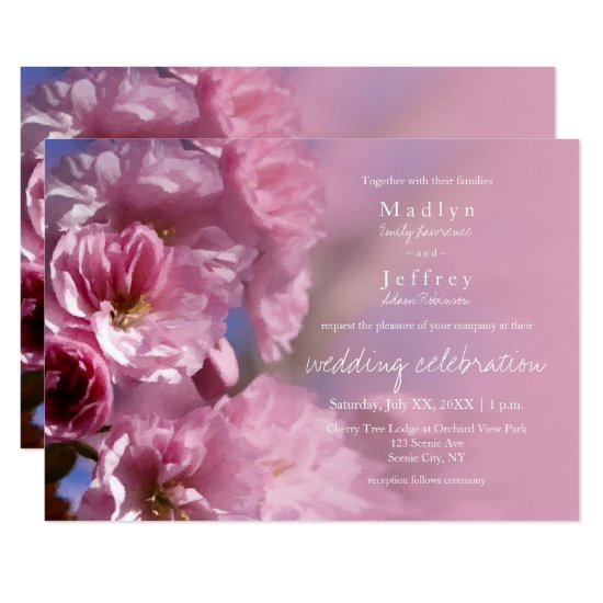 painterly cherry tree blossoms summer wedding invitation