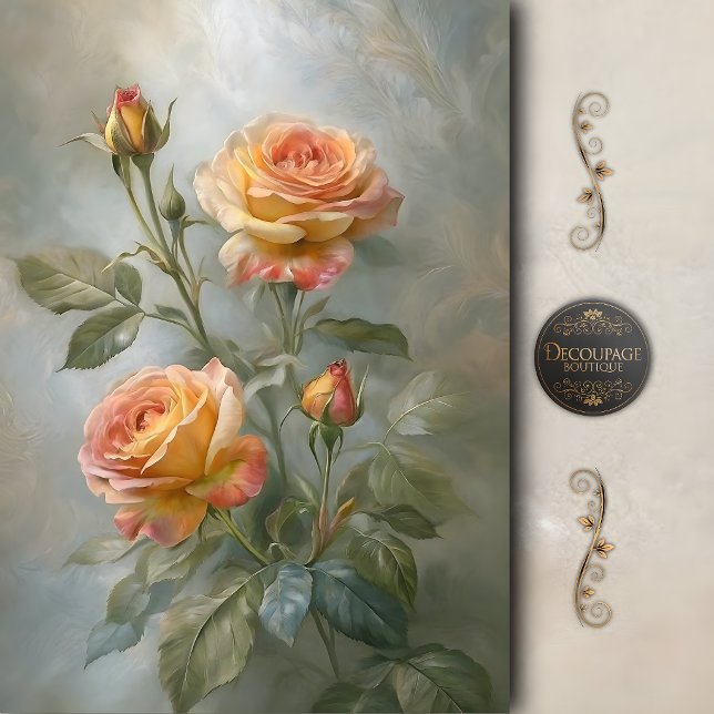 Painterly Coral Rose Decoupage Tissue Paper (Painterly Coral Rose Decoupage Tissue Paper)
