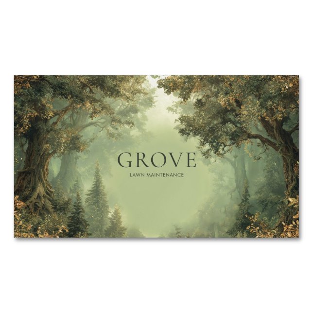 Painterly Enchanted Forest Misty Trees Business Card Magnet (Front)