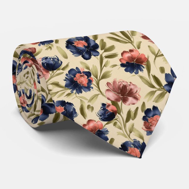 Painterly Floral Brush Stroke Pattern Neck Tie (Rolled)