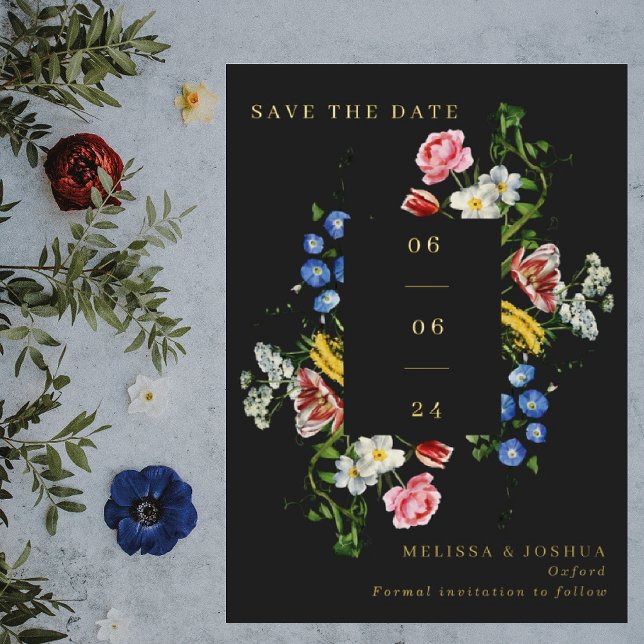 Painterly Floral Frame Wedding Photo Save the Date Foil Invitation (Creator Uploaded)