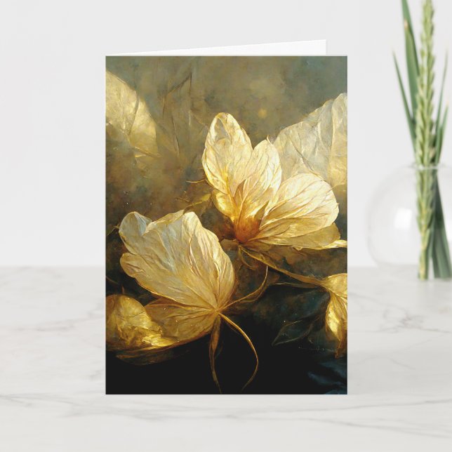 Painterly Golden Leaves Greeting Card (Front)