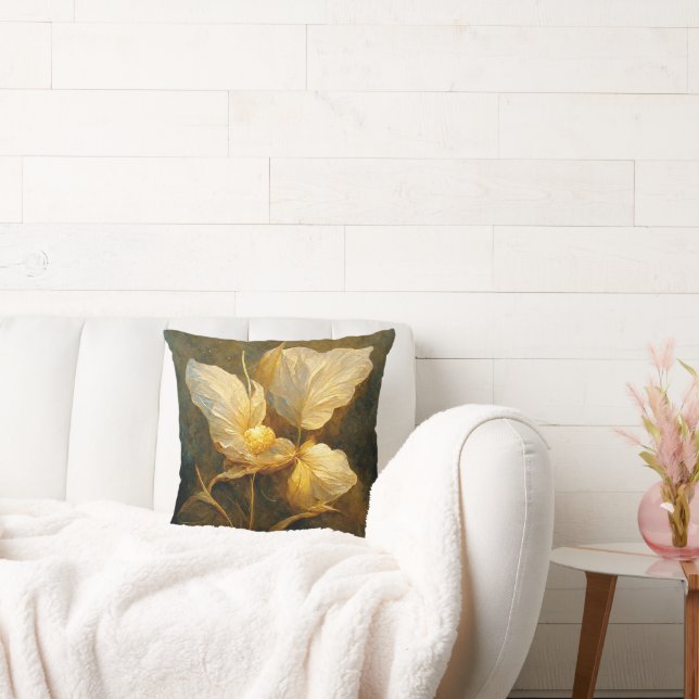 Painterly Golden Leaves in Yellow and Brown Tones Throw Pillow (Couch)