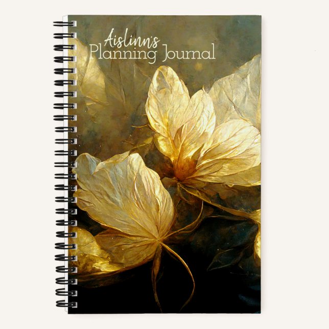 Painterly Golden Leaves Journaling Notebook (Front)