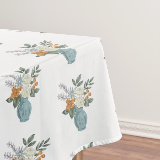 Painterly Hanukkah Floral Bouquet Tablecloth (In Situ)