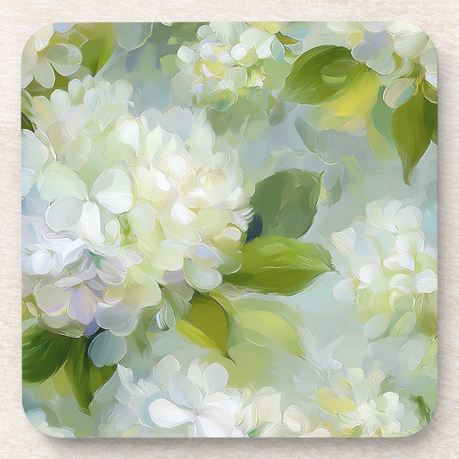 Painterly Hydrangea pattern Beverage Coaster (Front)