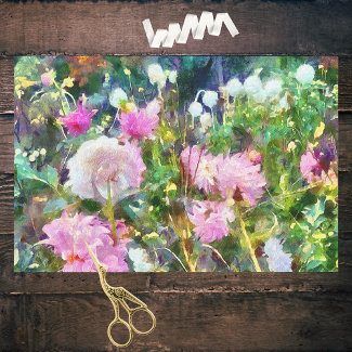 Painterly Impressionistic Pink White Dahlia Garden