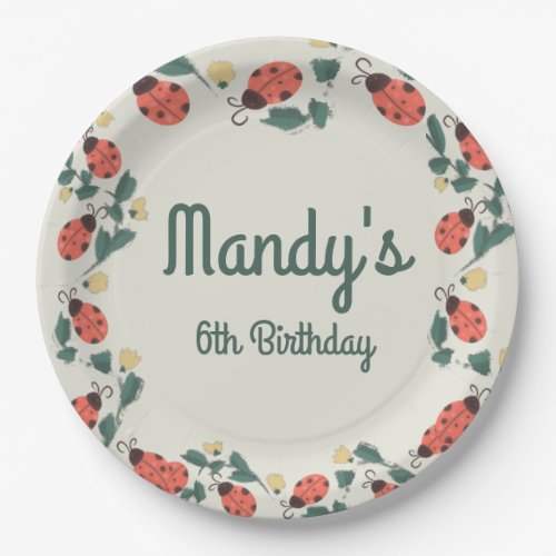 Painterly Lady Bug Birthday Garden Party Paper Plates