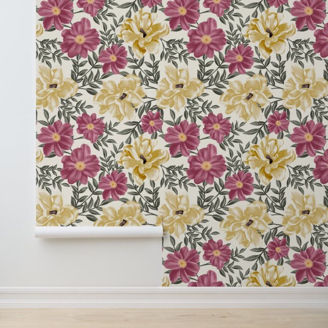 Painterly Magnolias and Pink Flowers Wallpaper (Application)