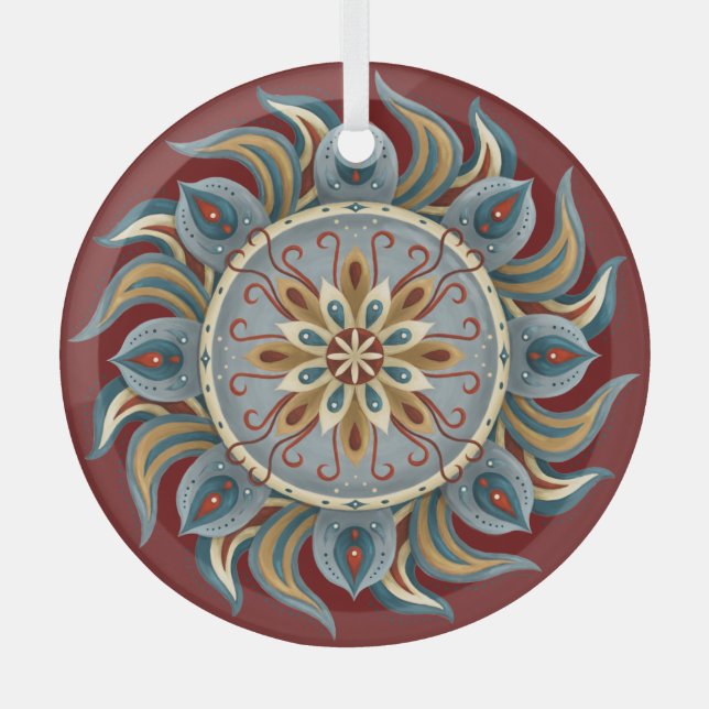 Painterly Mandala Glass Ornament (Front)