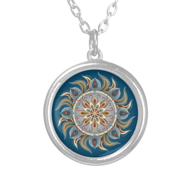 Painterly Mandala Silver Plated Necklace (Front)