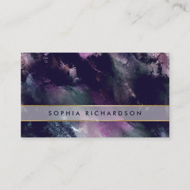 Painterly | Modern Dark Paint Strokes and Gold Business Card (Front)