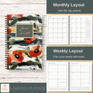 Painterly Modern Red Poppies Spiral Planner