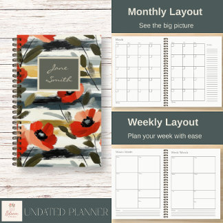 Painterly Modern Red Poppies Spiral Planner