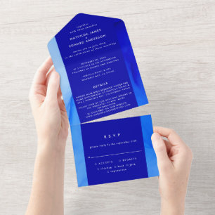 Painterly navy blue abstract rsvp wedding all in one invitation