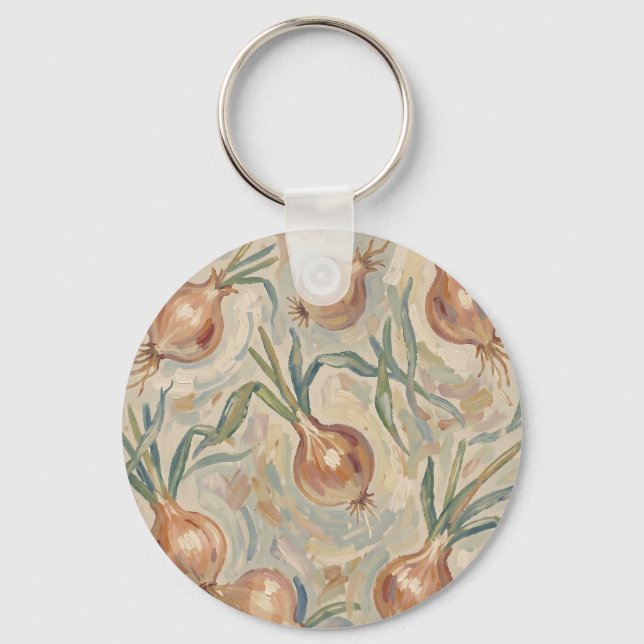 Painterly Onion Pattern Impressionist Art Keychain (Front)