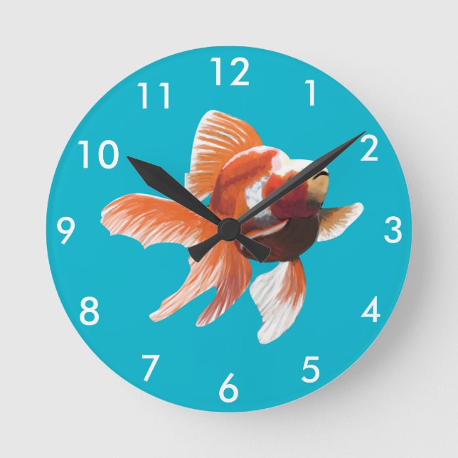 Painterly Orange and White Goldfish Round Clock (Front)