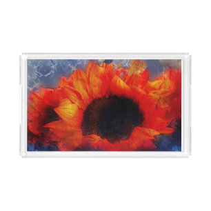 Painterly Orange Sunflower Acrylic Tray