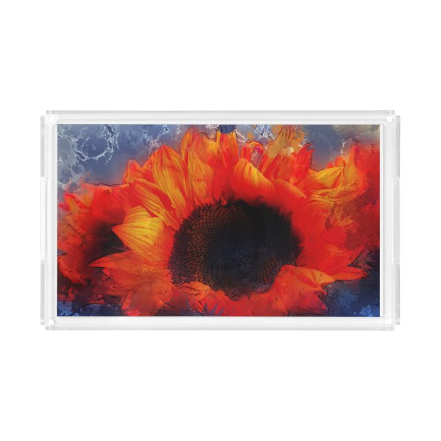 Painterly Orange Sunflower Acrylic Tray (Front)