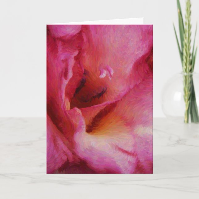 Painterly Pink Gladiolus Flower Art Note Card (Front)