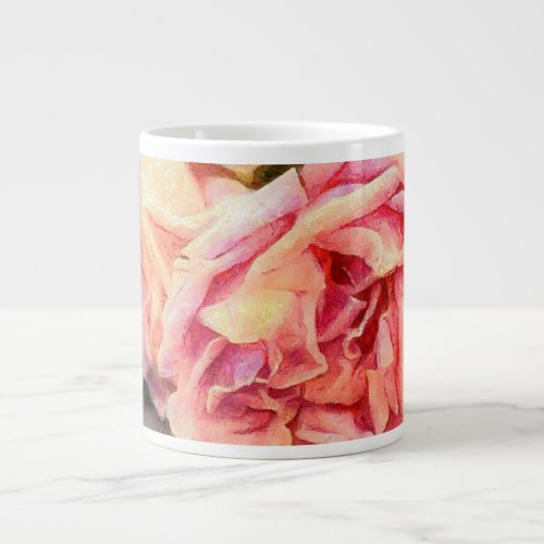 Painterly Pink Roses Giant Coffee Mug