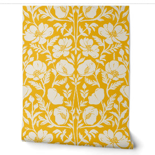 Painterly Poppy Arts And Crafts - Bright Yellow Wallpaper
