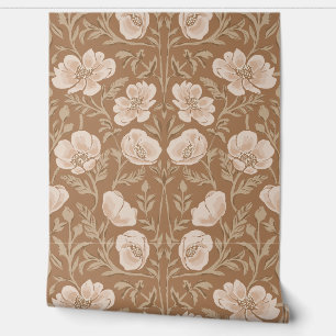 Painterly Poppy Arts And Crafts - Dusty Pink Brown Wallpaper