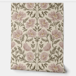Painterly Poppy Arts And Crafts - Heritage Beige Wallpaper
