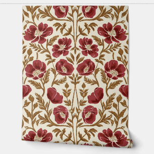 Painterly Poppy Arts And Crafts - Red Beige Wallpaper