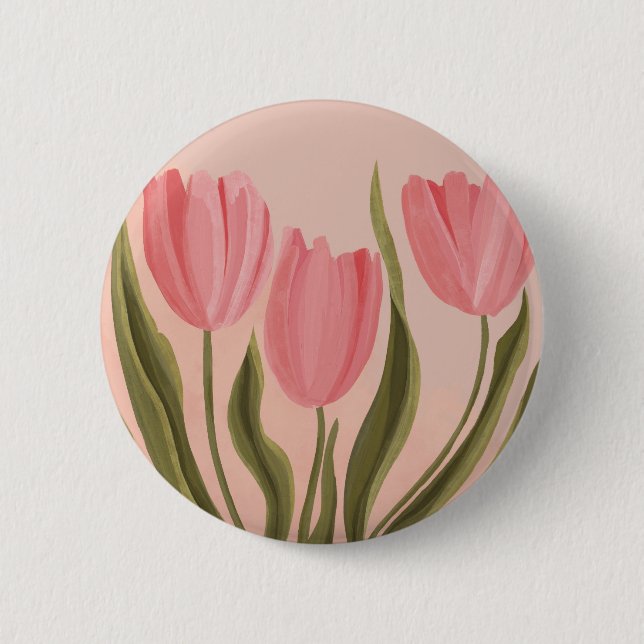 Painterly Pretty Pink Tulips  Button (Front)