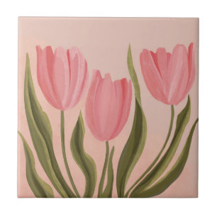 Painterly Pretty Pink Tulips Ceramic Tile