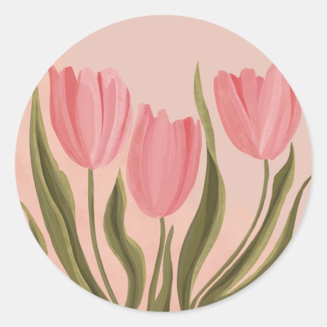 Painterly Pretty Pink Tulips  Classic Round Sticker (Front)
