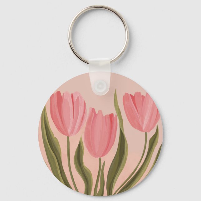 Painterly Pretty Pink Tulips  Keychain (Front)