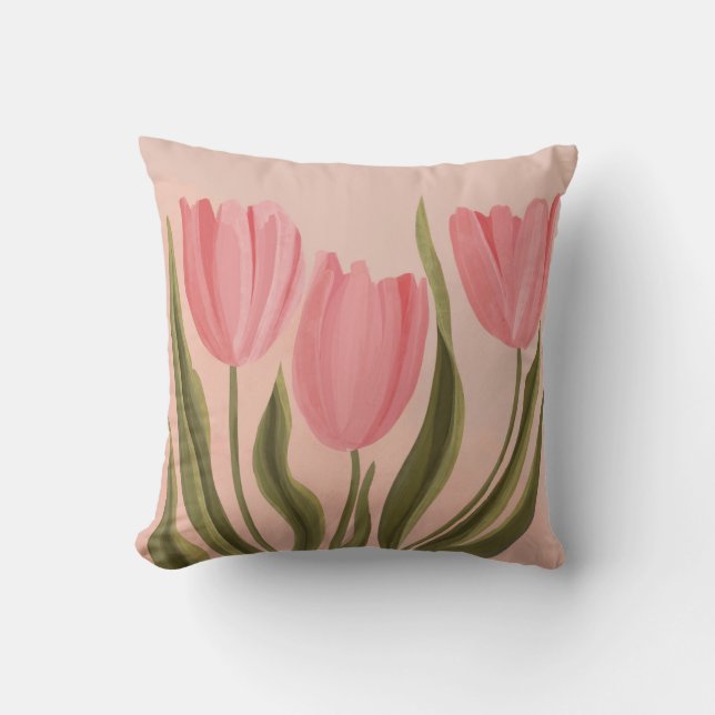 Painterly Pretty Pink Tulips  Throw Pillow (Front)