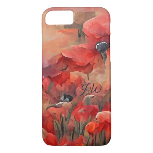 Painterly red poppies and custom text iPhone 87 case