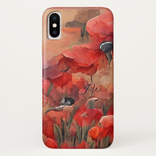 Painterly red poppies and custom text iPhone x case