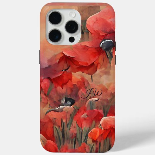 Painterly red poppies and custom text iPhone 15 pro max case