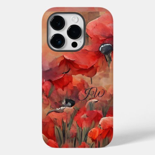 Painterly red poppies and custom text Case_Mate iPhone 14 pro case